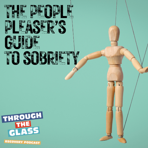 A wooden puppet suspended by strings, representing the concept of people pleasing. The puppet's expression is neutral, but its limbs are contorted in an attempt to maintain balance, symbolizing the struggle of constantly seeking approval. The strings extend upward, suggesting a sense of control or manipulation. This image serves as the cover art for a podcast episode titled 'The People Pleaser's Guide to Sobriety,' highlighting the intersection between the desire to please others and the journey toward personal wellness and sobriety.