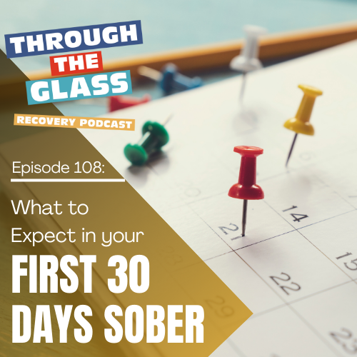 Image: A close up picture of a calendar, with colorful thumbtacks marking off days, meant to symbolize the title of the episode of this sobriety podcast, which is "what to expect in your first 30 days sober."