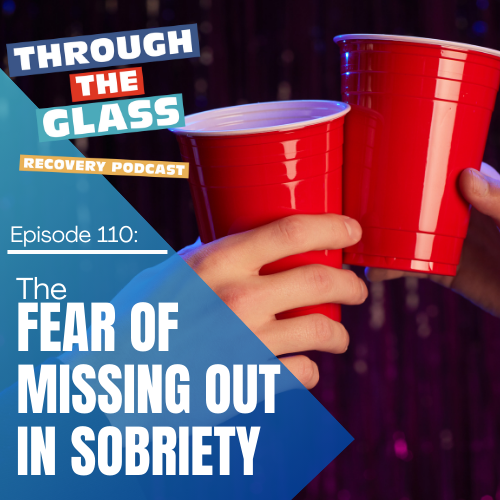 Image: Two hands holding red plastic cups, having a cheers. Image symbolizes the fear of missing out in sobriety, the title of the podcast episode.